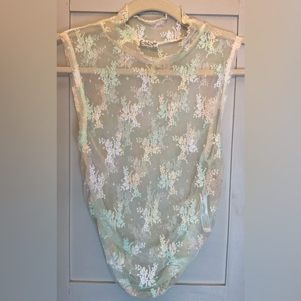 Intimately Free People “Nice Try” Lace Muscle Tank in Hazy Combo (pastels), NWOT - Picture 4 of 9